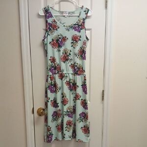 LULAROE Floral Sleeveless Dress Elastic Waist Size M. Mint Green